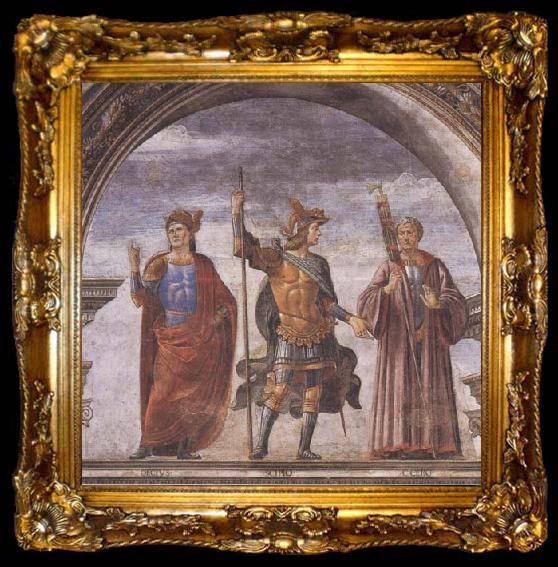 framed  Sandro Botticelli Domenico Ghirlandaio and Assistants,The Roman heroes Decius Mure,Scipio and Cicero, ta009-2
